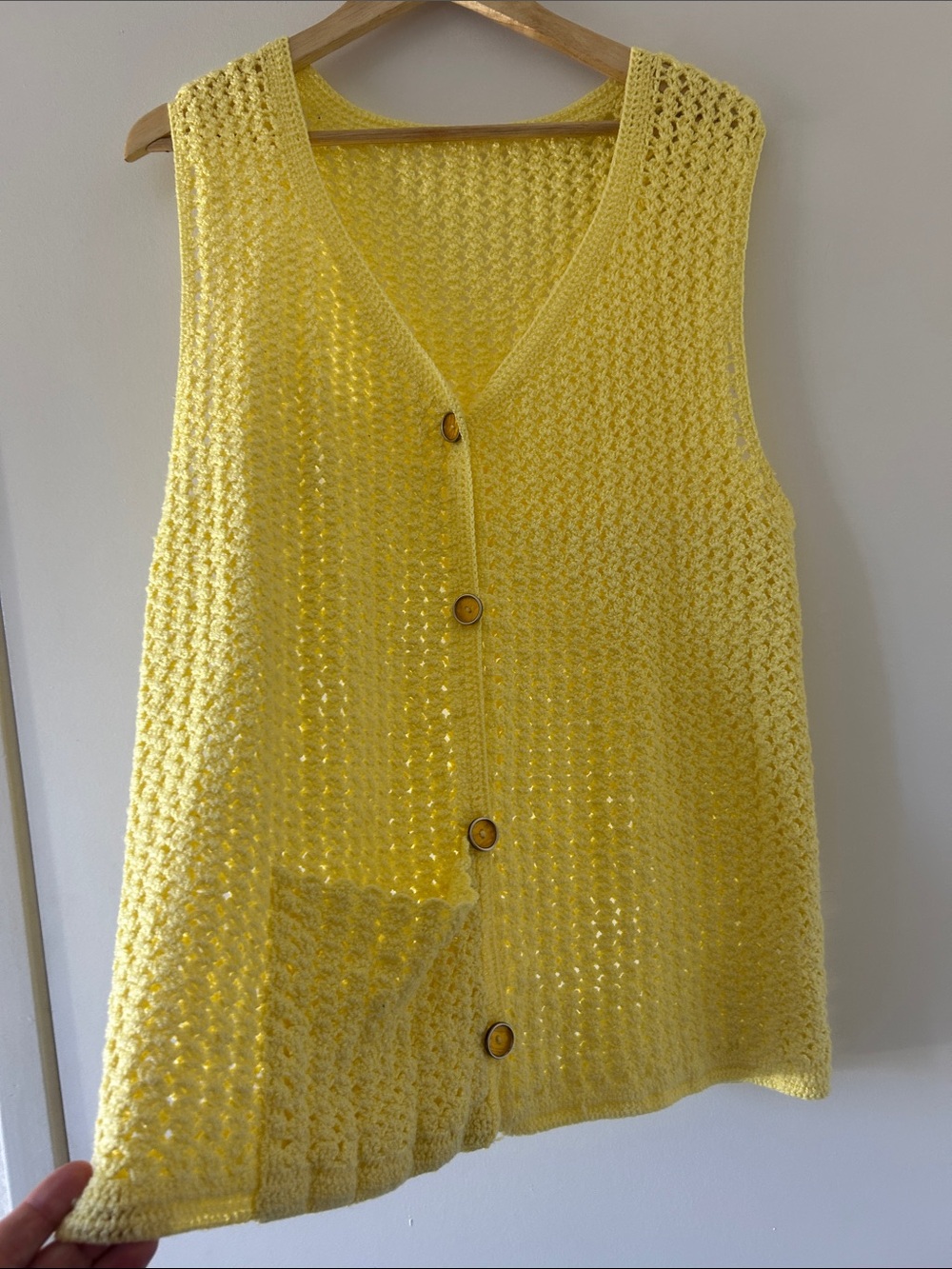 Yellow Crochet Button-Front Vest